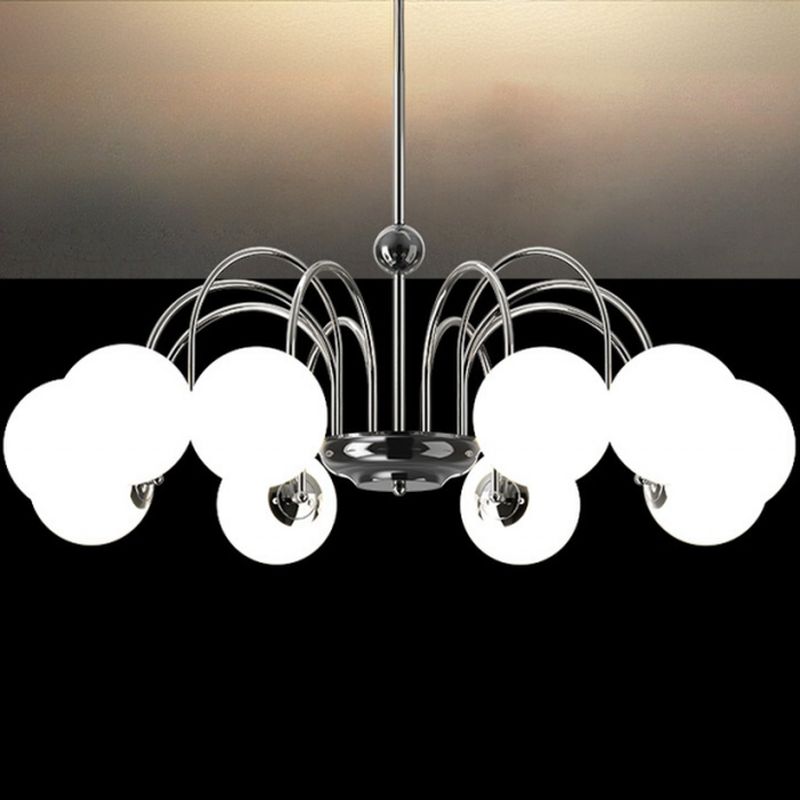 $595 8 Lights/6 Lights Silver LED Light Chandelier with Surrounding Shade Direction, 3 Color Light, Polygonal Shape, and Adjustable Hanging Rod