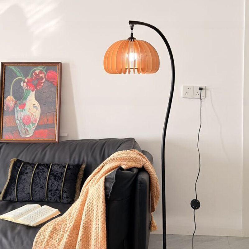 $185 Mid-Century 1 Light Led Arc Floor Lamp with Orange Fabric Shade for Residential Use with Rocker Switch