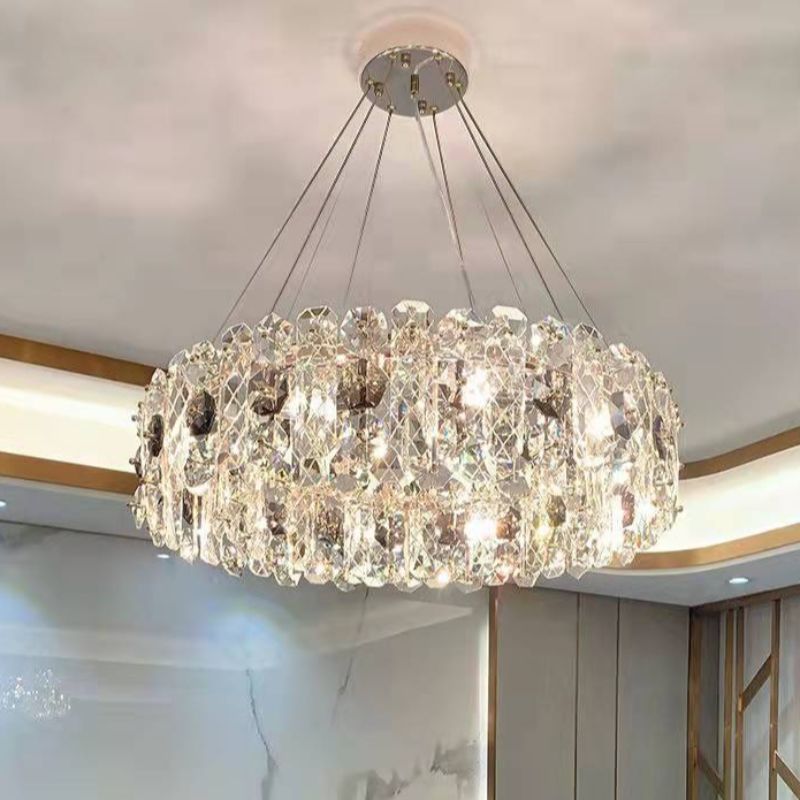 $500 Elegant Crystal Shade Hanging Light with 8/6 Lights, Downward Glassy Shade, Regular Fixture on String, Adjustable Height