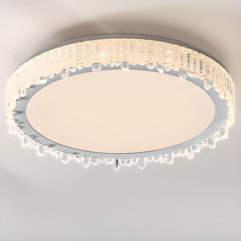 $200 2 Lights Gilded Simple Iron Semi-Flush Mount Circular Ceiling Fixture with Translucent Crystals