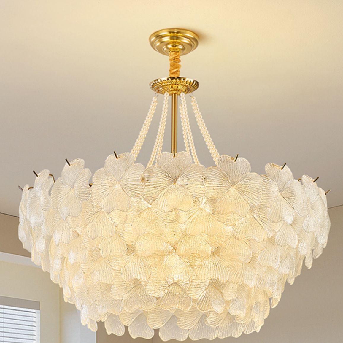 $175 Chandelier Light with 12/9 Lights, 5/4 Tiers, Transparent Shade, and Adjustable Height