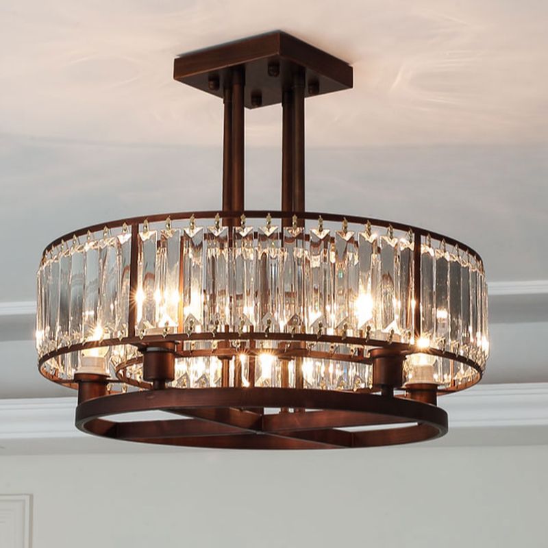 $390 Elegant 5 Lights Pendant Light with Upward Directed Transparent Rock Crystal Shade, Enclosure Fixture, and Adjustable Pendant Bar