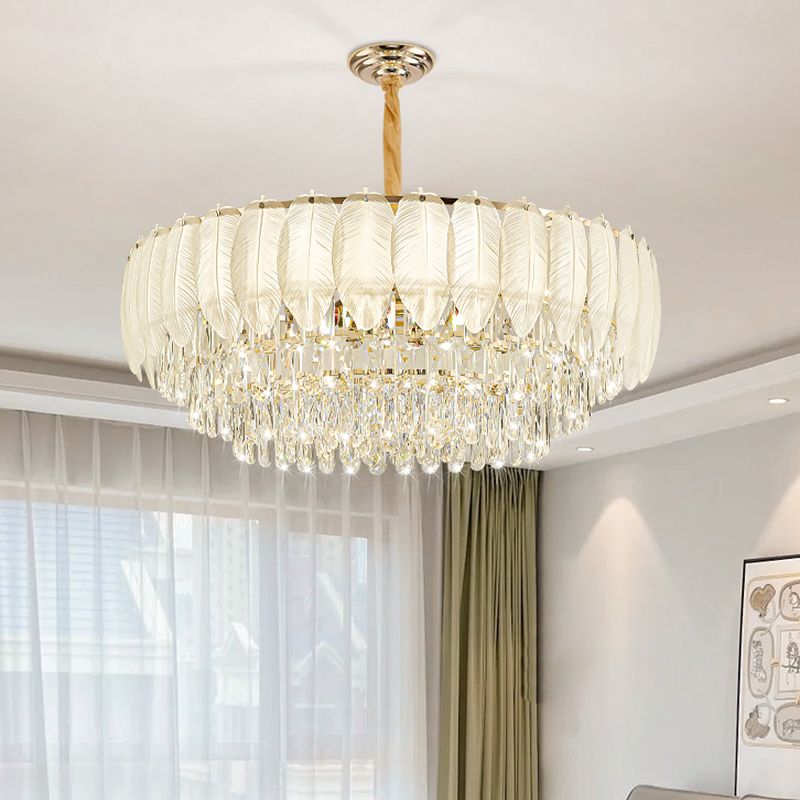 $120 Multi-Tier Glassy Shade Chandelier with 21/15/11 Lights and Adjustable Chain 