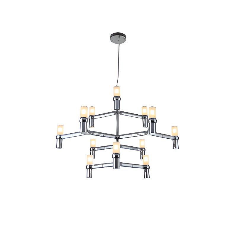 $630 12 Lights 3 Tiers Light Chandelier with Adjustable Height, Chrome