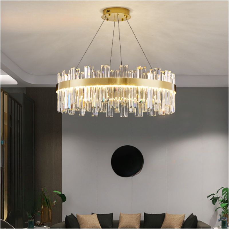 $440 1 Light LED Chandelier with Up and Down Glassy Crystal Shade, Adjustable Height via Cord