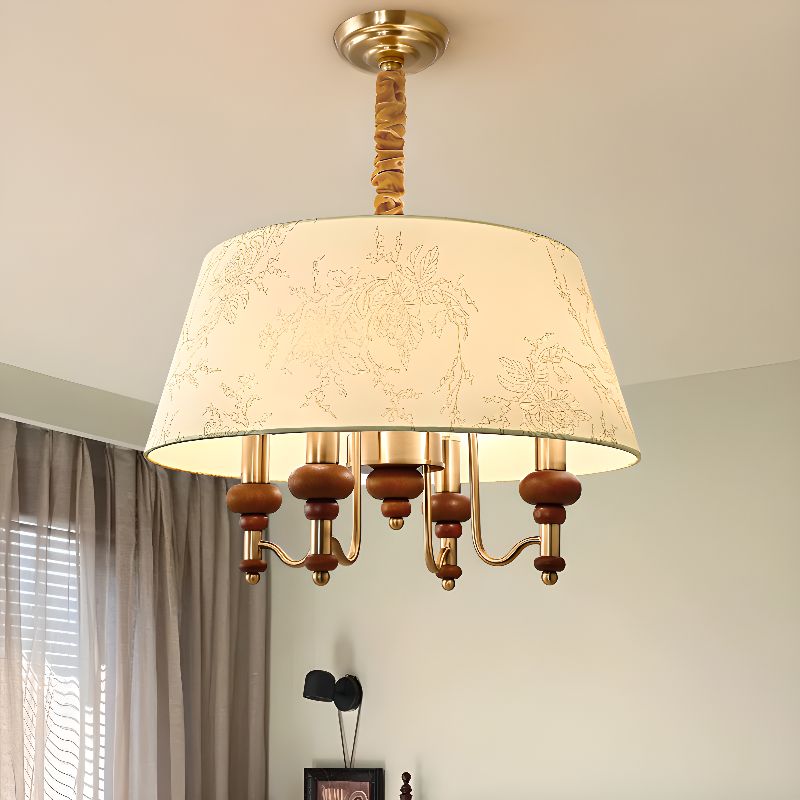 $275 Hanging Light with 4 Lights, Cloth Shade Material, and Adjustable Height 